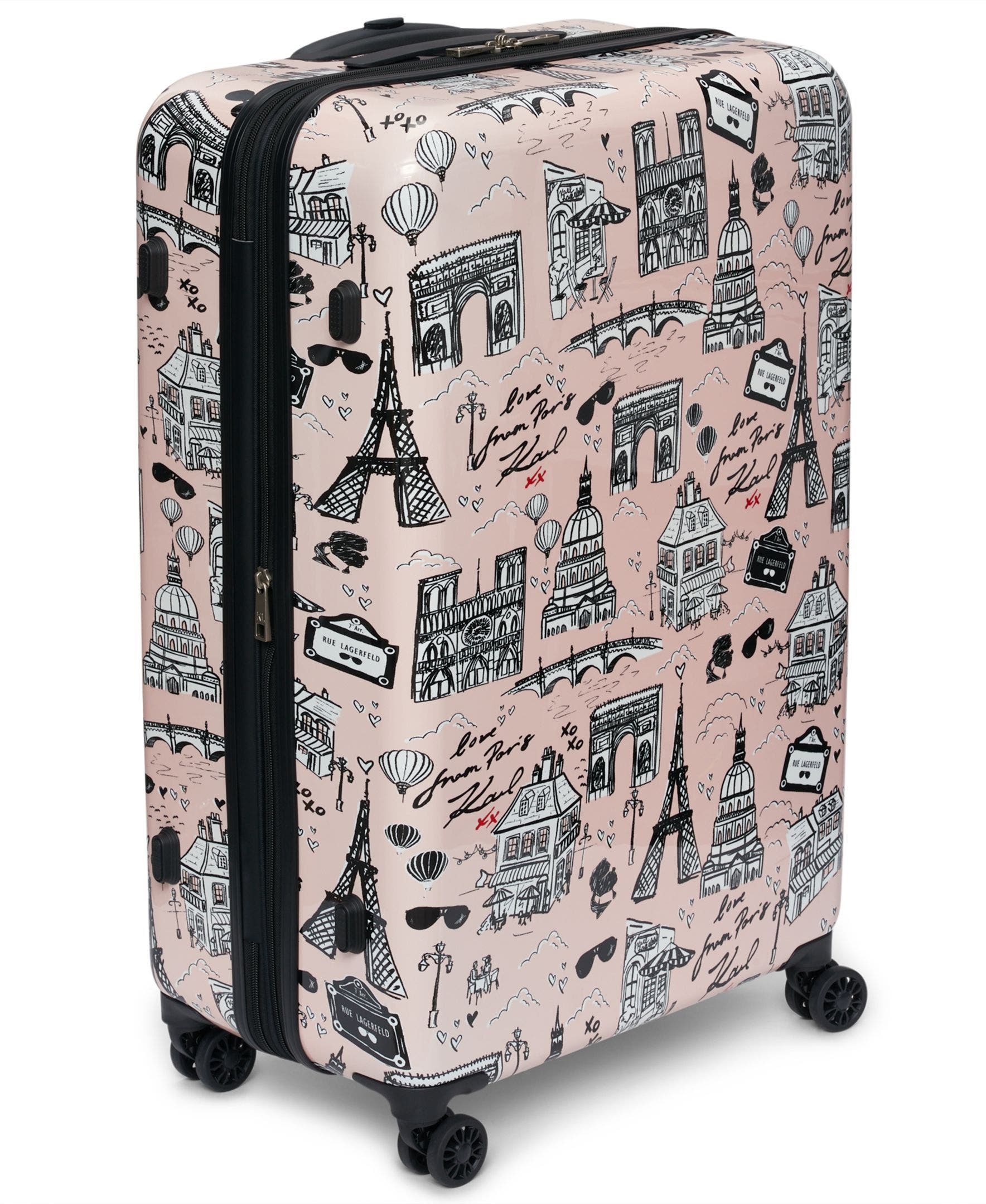 KARL LAGERFELD Karl in Paris Upright Suitcase, Alternate, color, Pink/Black
