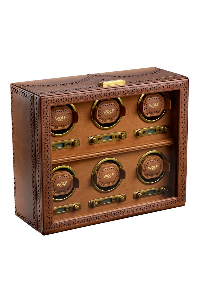 Brogue 6 Piece Watch Winder, Alternate, color, Burnished Brown