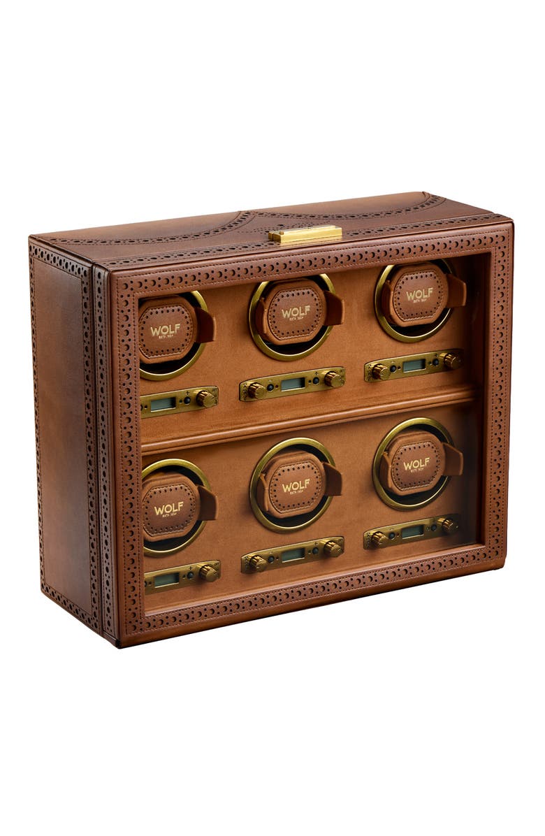 WOLF Brogue 6 Piece Watch Winder, Alternate, color, Burnished Brown