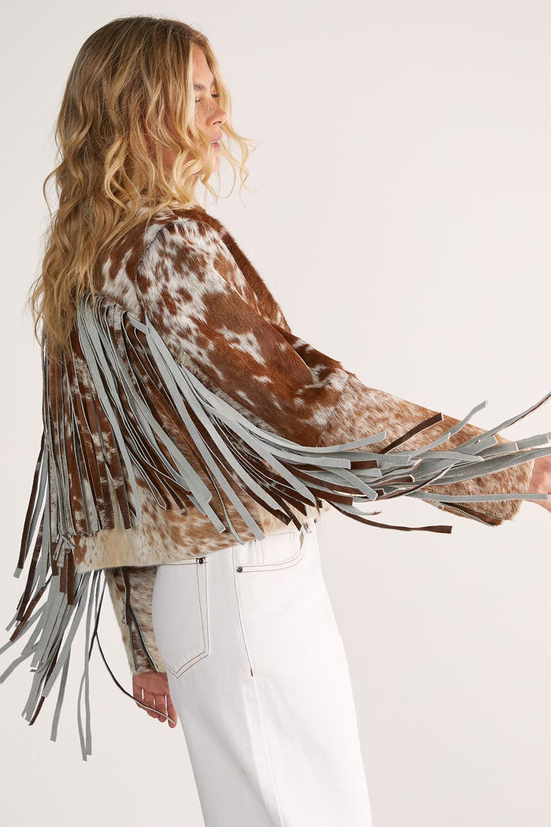 Zip Through Fringe Jacket, Alternate, color, Brown