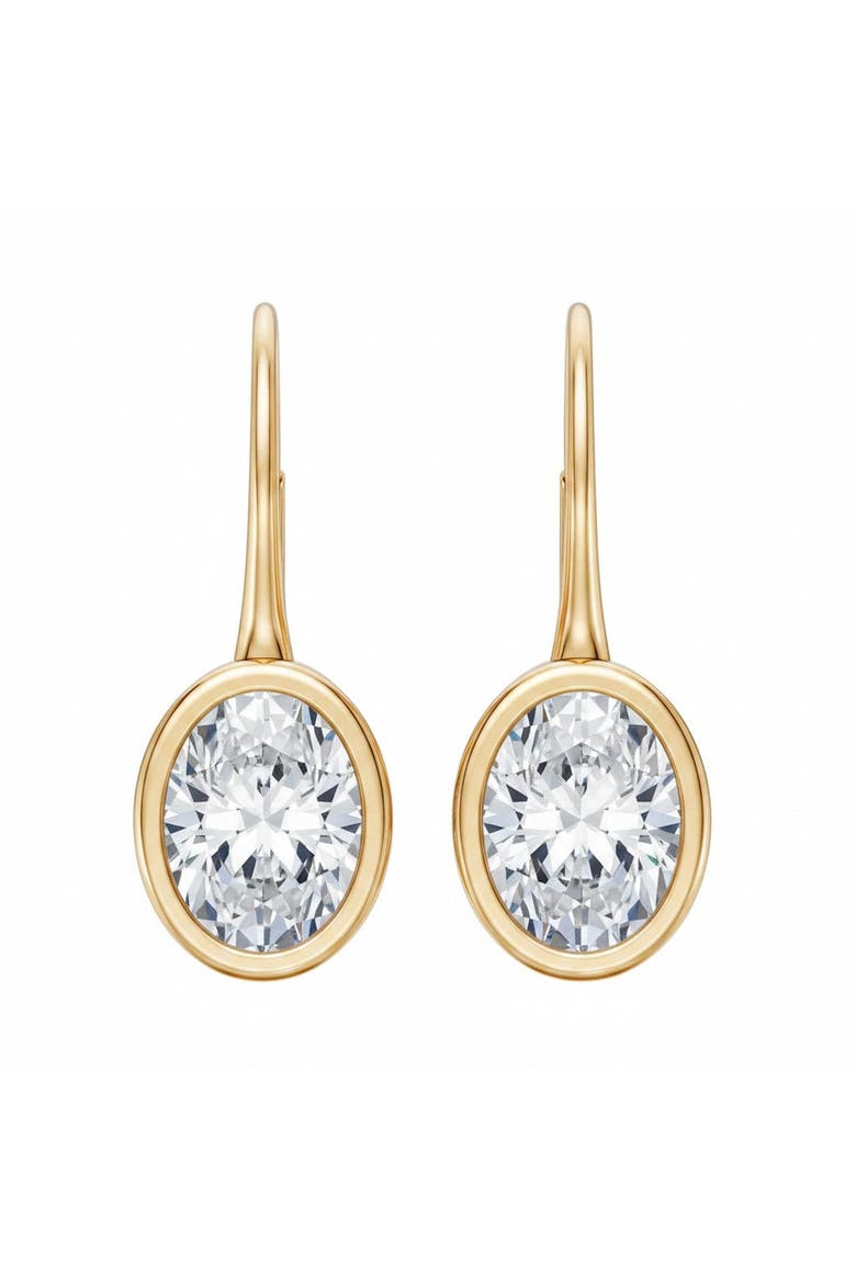Lab Grown Diamond Oval Bezel Dangling Huggie Earring 14K, Main, color, 14K Gold