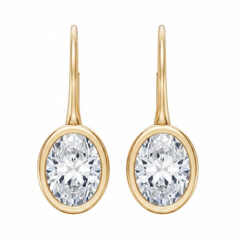 Lab Grown Diamond Oval Bezel Dangling Huggie Earring 14K