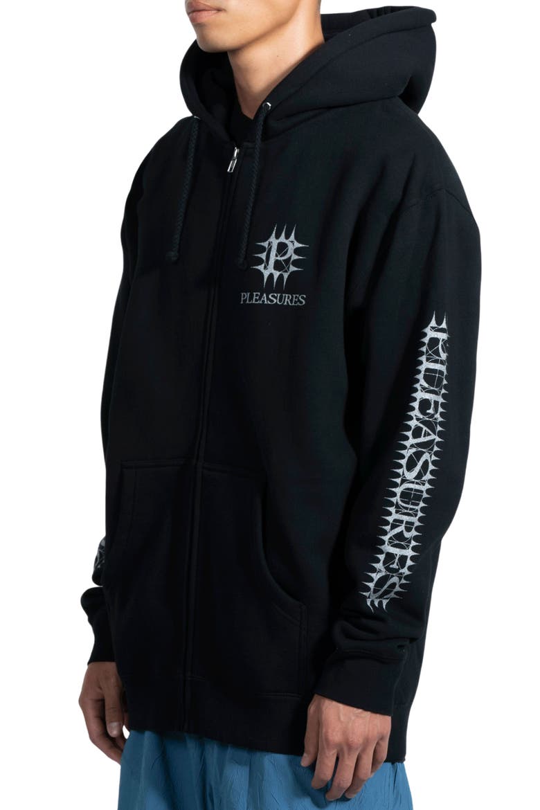 Spike Oversize Zip Graphic Hoodie, Alternate, color, BLACK