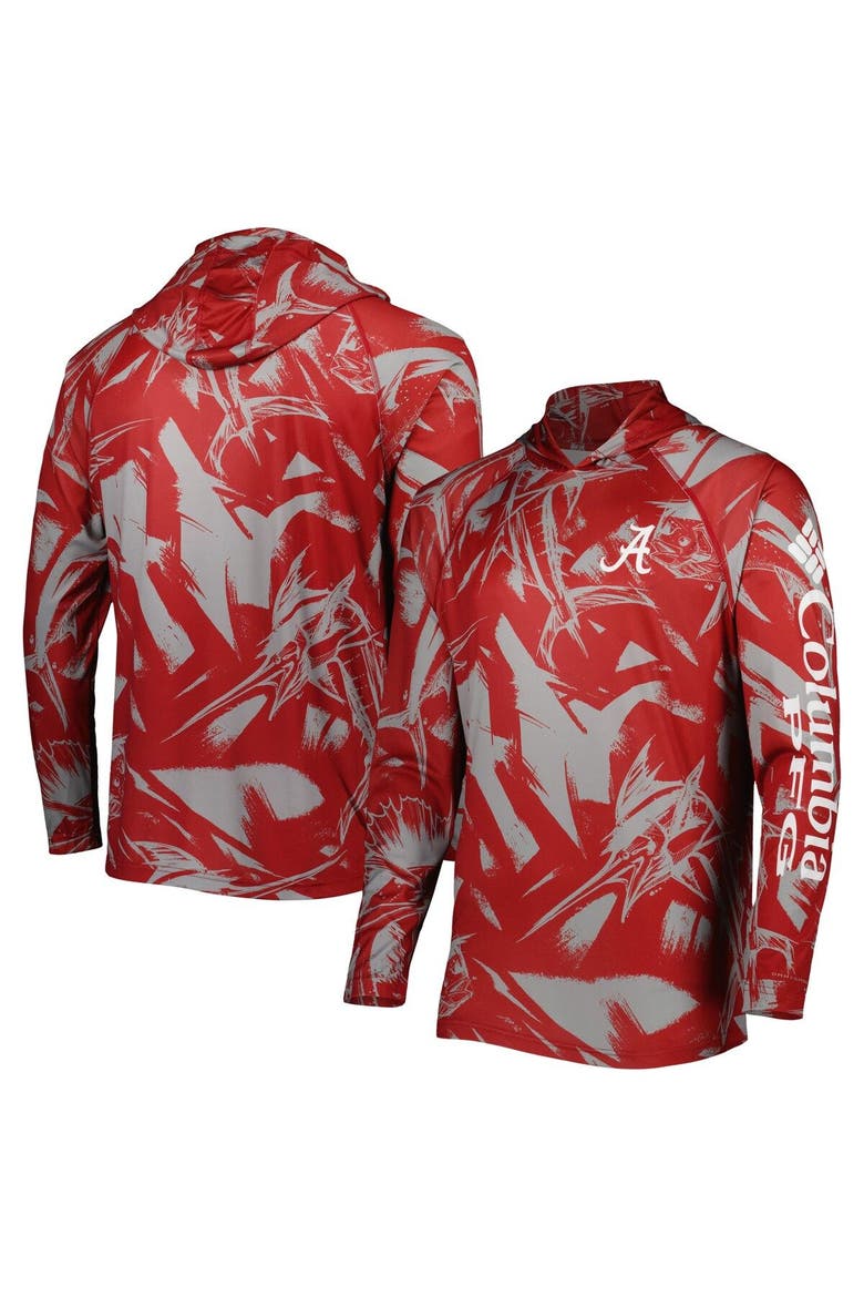 Men's Columbia Crimson/Gray Alabama Crimson Tide Super Terminal Tackle Omni-Shade Raglan Long Sleeve Hoodie T-Shirt, Main, color, Crimson