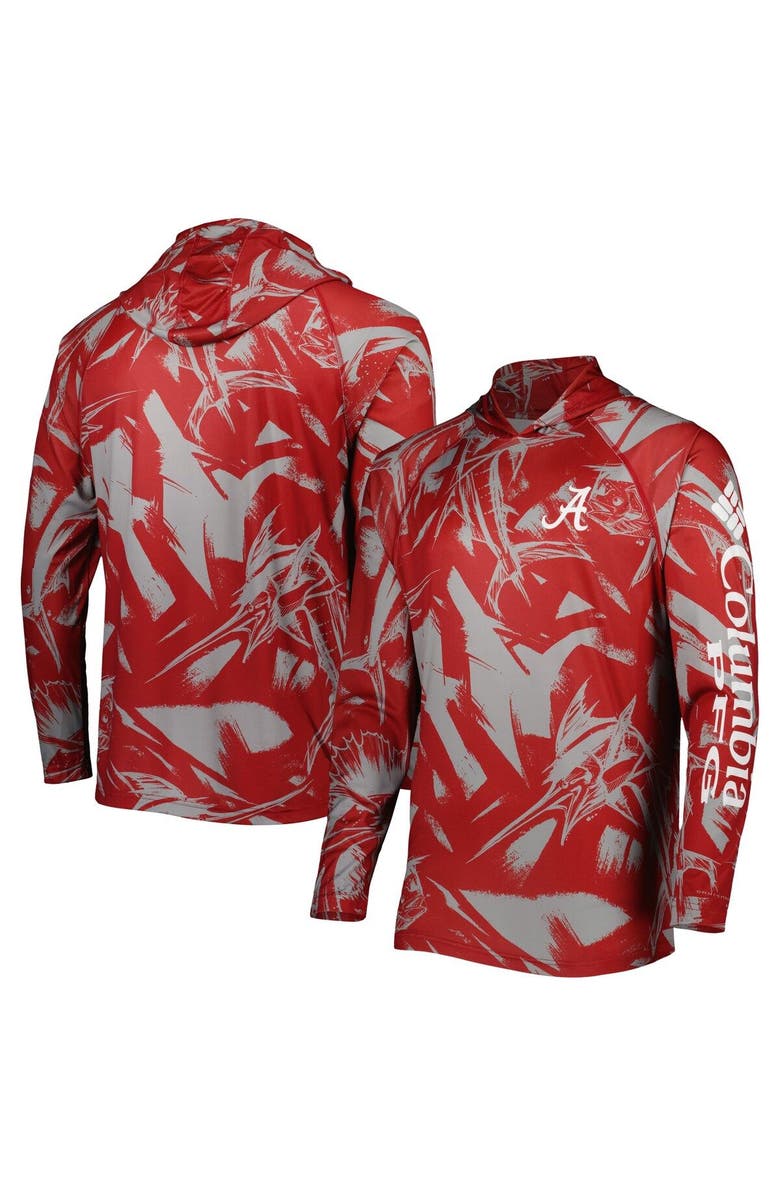 Columbia Men's Columbia Crimson/Gray Alabama Crimson Tide Super Terminal Tackle Omni-Shade Raglan Long Sleeve Hoodie T-Shirt, Main, color,