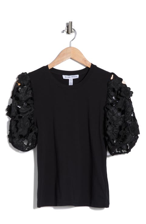 Mixed Media 3D Floral Sleeve Top