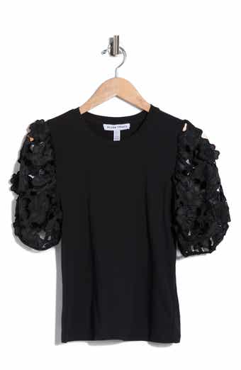 Ellen Tracy Mixed Media 3D Floral Sleeve Top