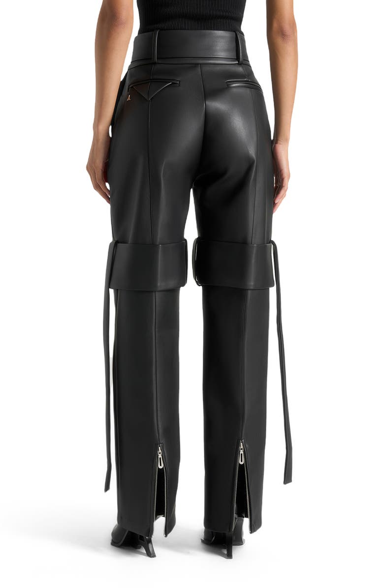 Manière De Voir Isabelle Leather Belted Strap Detail Trousers, Alternate, color, Black