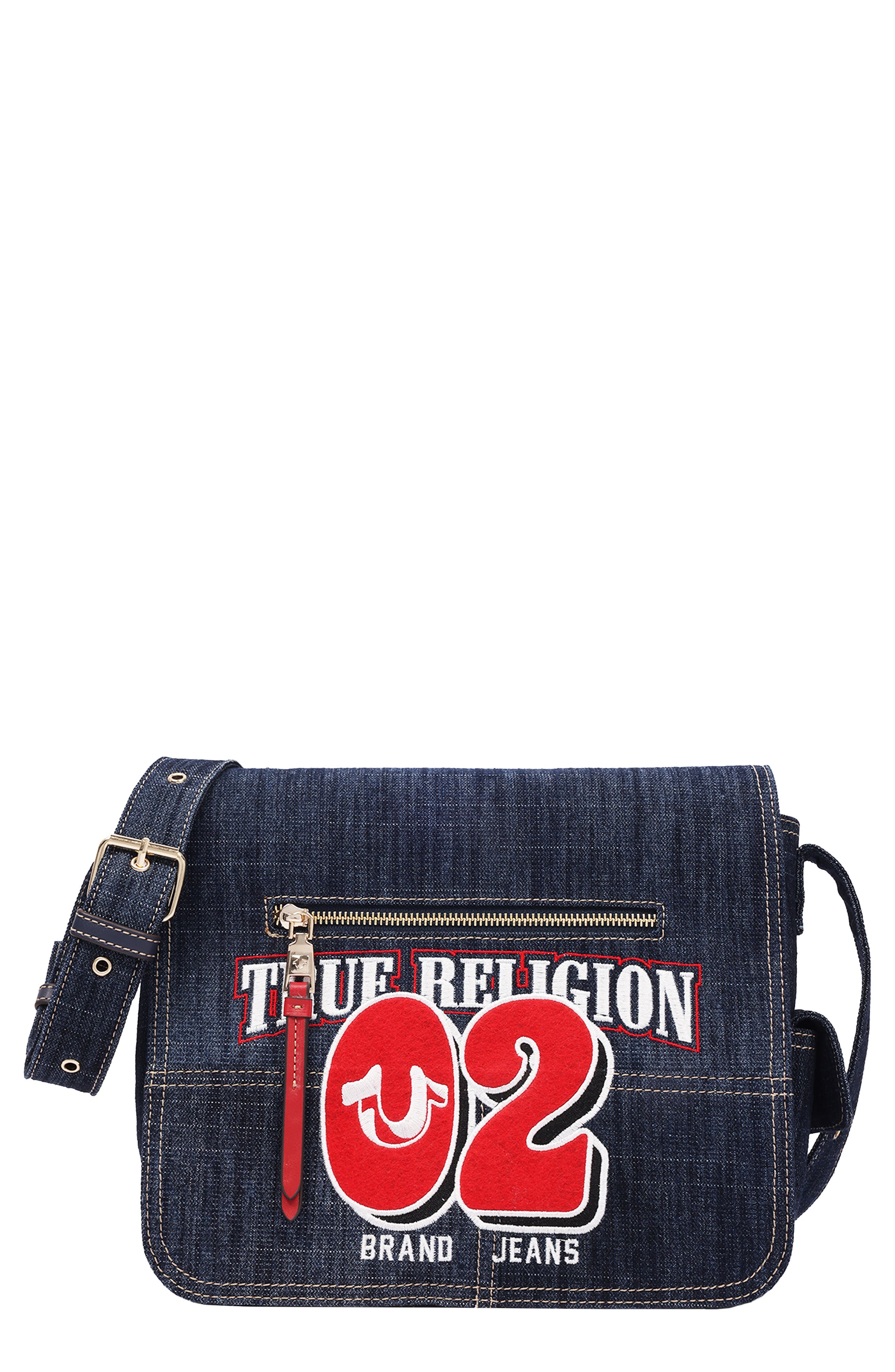 Varsity Logo Denim Messenger Bag