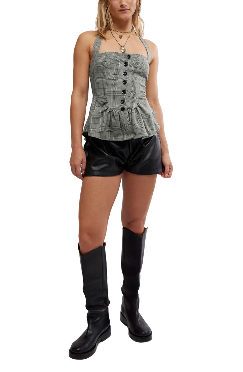 Free People Anastasia Plaid Peplum Halter Top, Alternate, color, Grey Combo