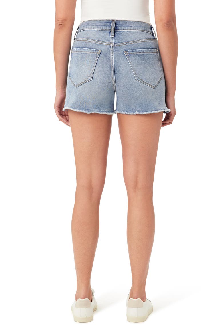 Rivet Frayed Hem Denim Shorts, Alternate, color, BONDI