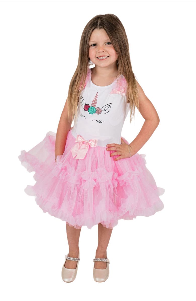 Popatu Kids' Sequin Unicorn Tulle Party Dress, Alternate, color, Pink