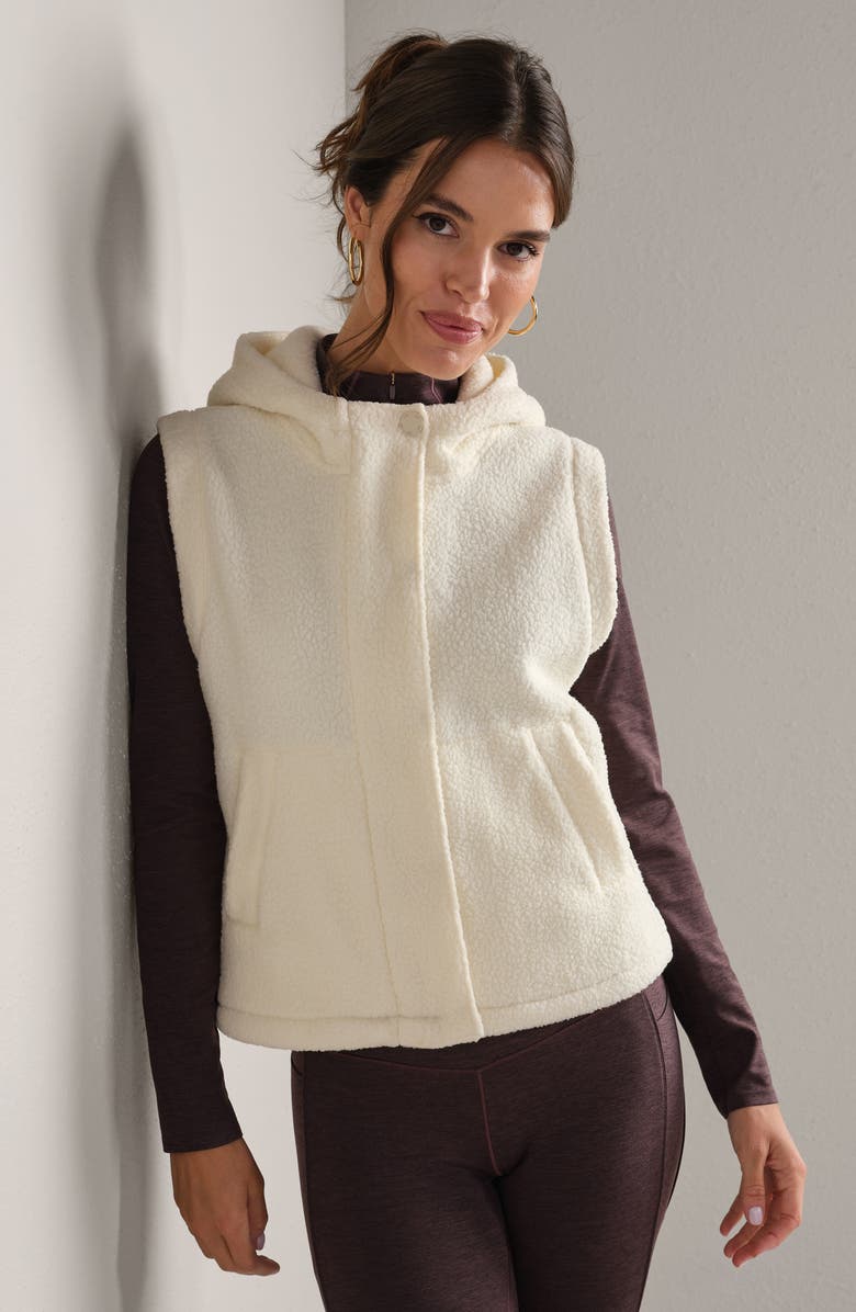 Rhone Aloft Fleece Hooded Vest, Alternate, color, Ivory