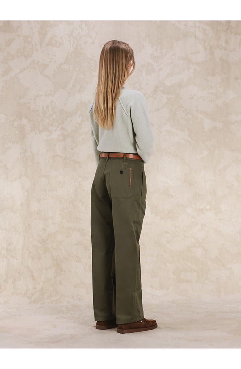 Fortela Cotton Gabardine Trousers with Pleats, Alternate, color, Green