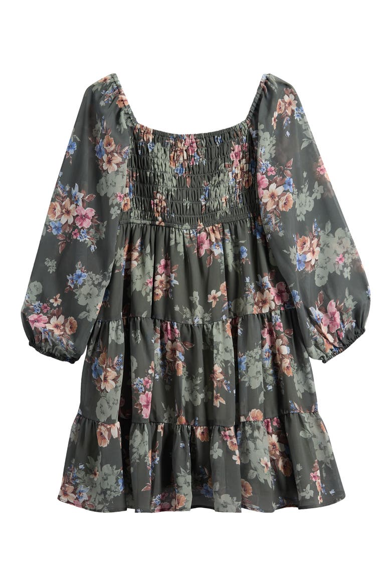 Kids' Printed Long Sleeve Chiffon Party Dress, Alternate, color, OLIVE
