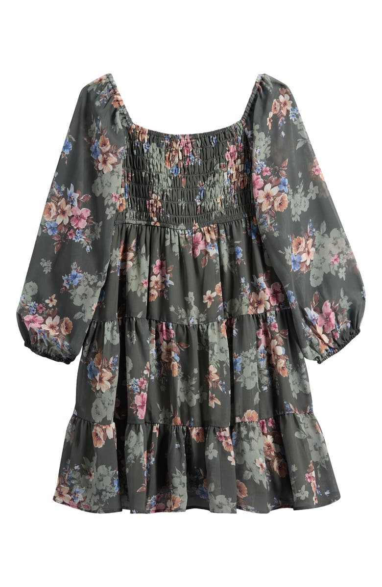 Ava & Yelly Kids' Printed Long Sleeve Chiffon Party Dress, Alternate, color, Olive