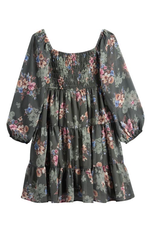 Ava & Yelly Kids' Printed Long Sleeve Chiffon Party Dress In Black