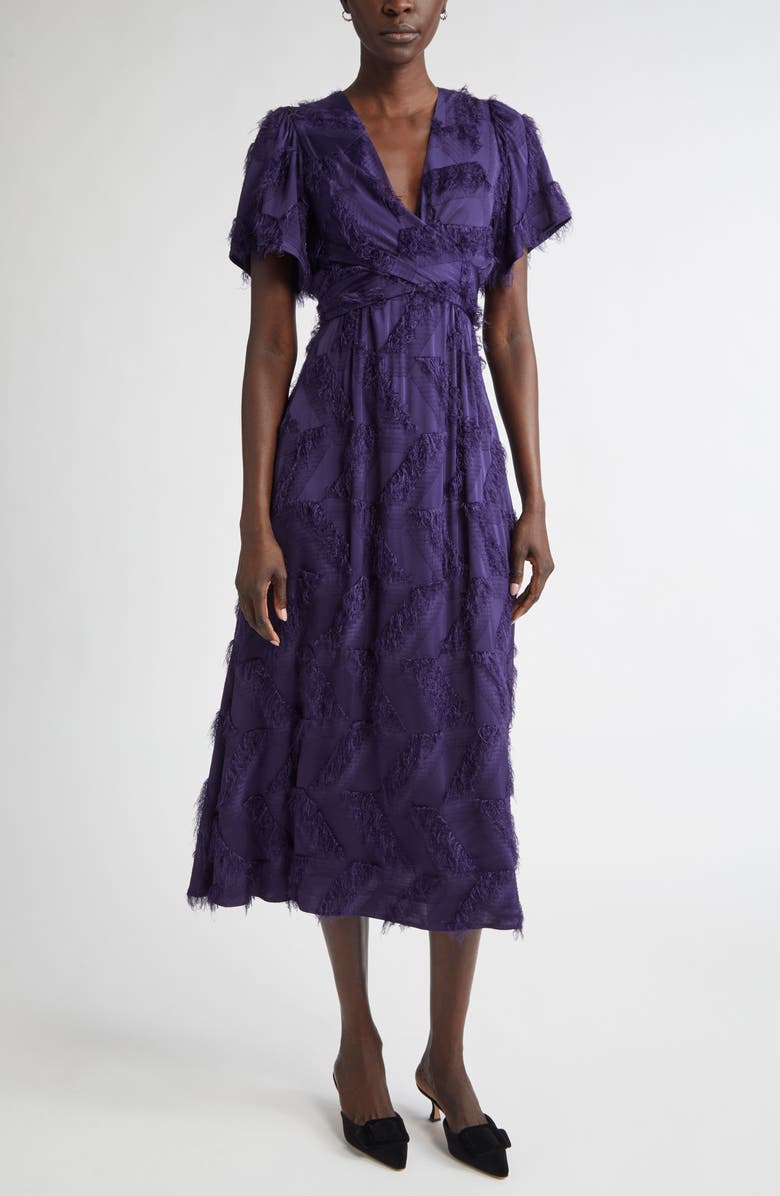 ST. JOHN Christy Geometric Fil Coupé Faux Wrap Dress, Main, color, Deep Purple