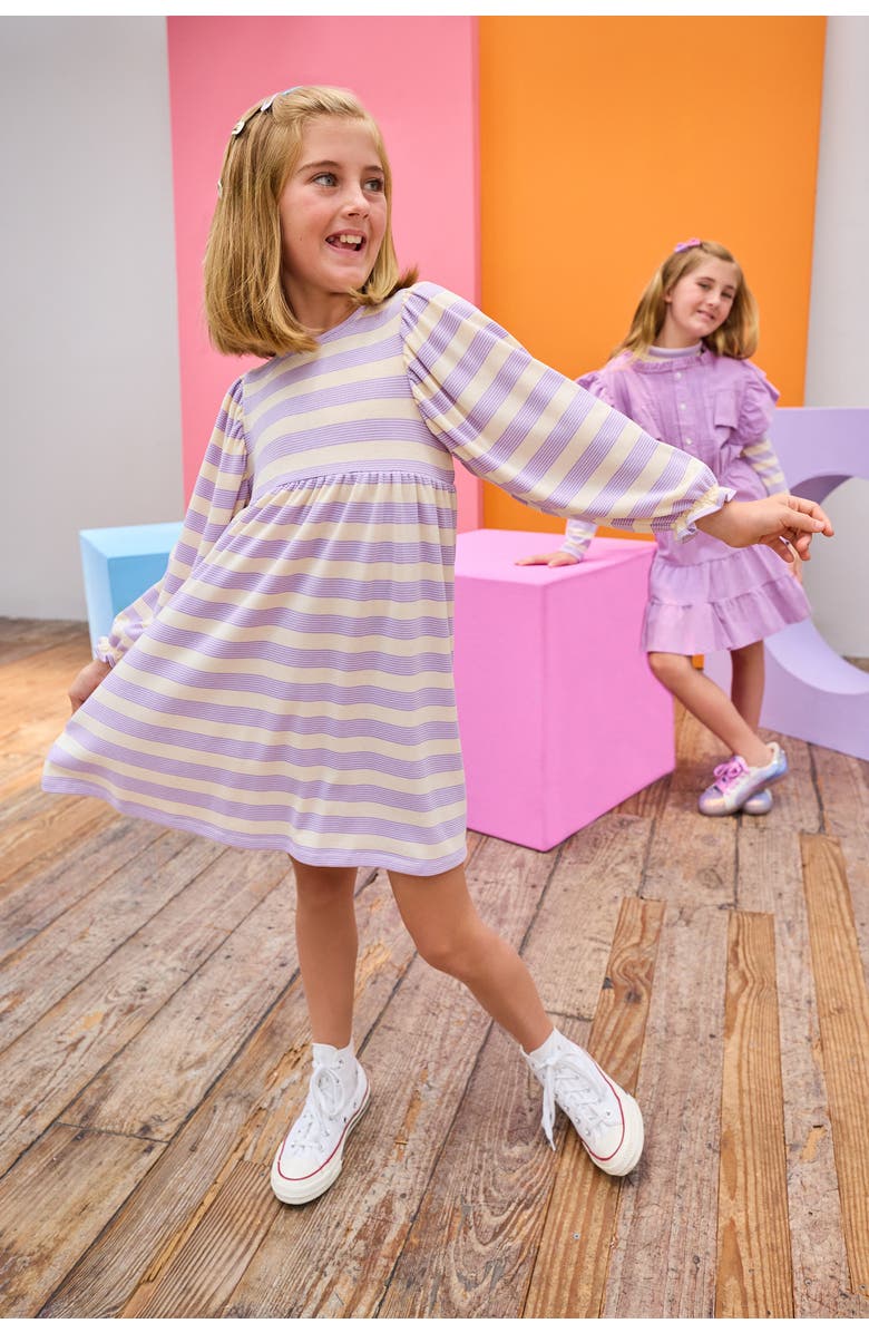 BISBY Kids' Striped Rugby Dress, Alternate, color, Lavender Multi Stripe