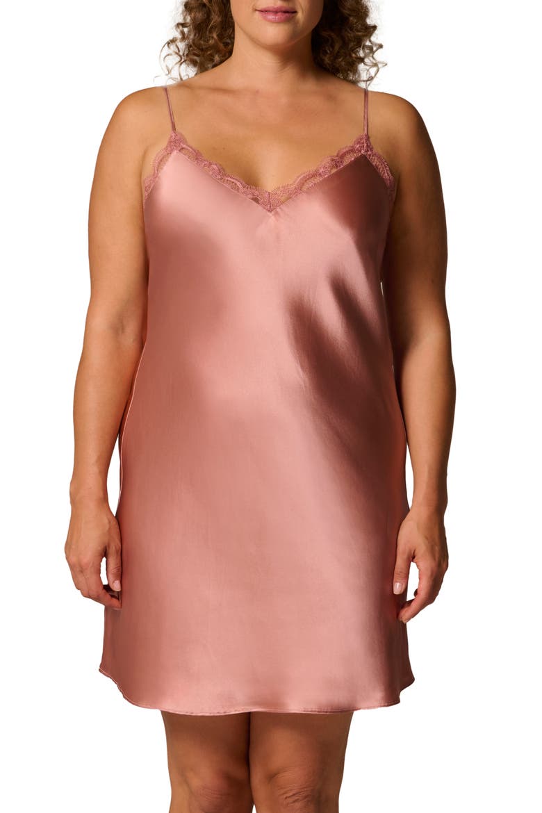 Love Me Night Lace Trim Silk Blend Chemise, Main, color, SMOKEY PINK