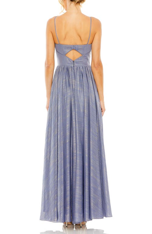 Mac Duggal Slim Strap Front Cutout Gown In Purple
