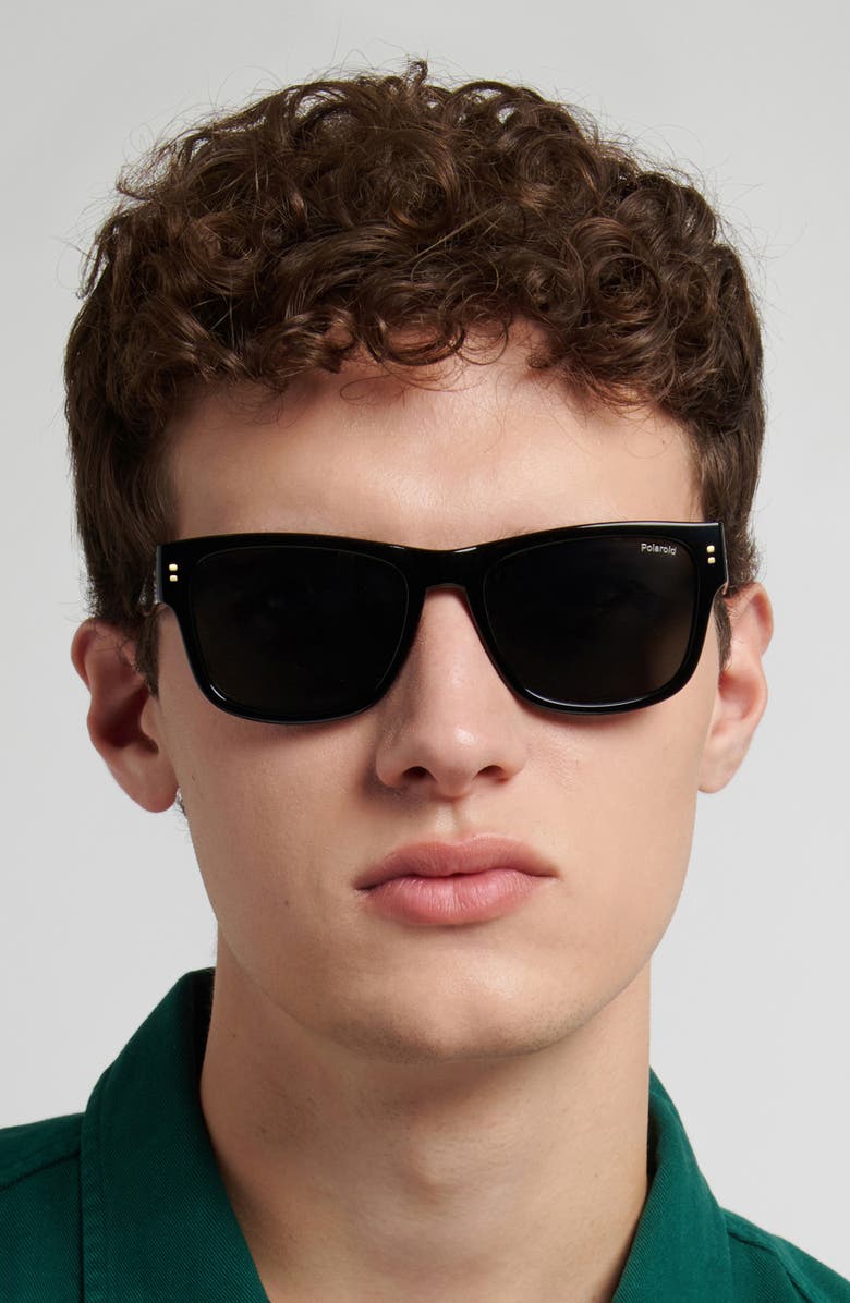 Polaroid 55mm Polarized Square Sunglasses, Alternate, color, Black/ Green Pz