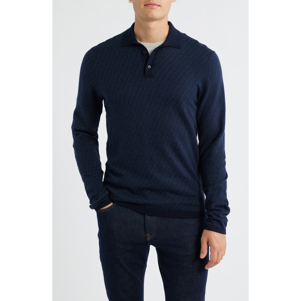 Robert Barakett Borja Cotton & Cashmere Long Sleeve Polo in Navy  product