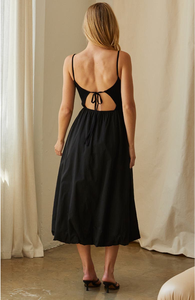 CRESCENT Mixed Media Bubble Skirt Midi Dress, Alternate, color, Black