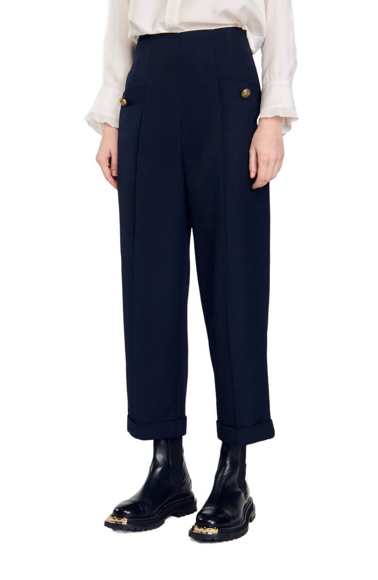 SANDRO Wide legs trousers, Main, color, Navy Blue