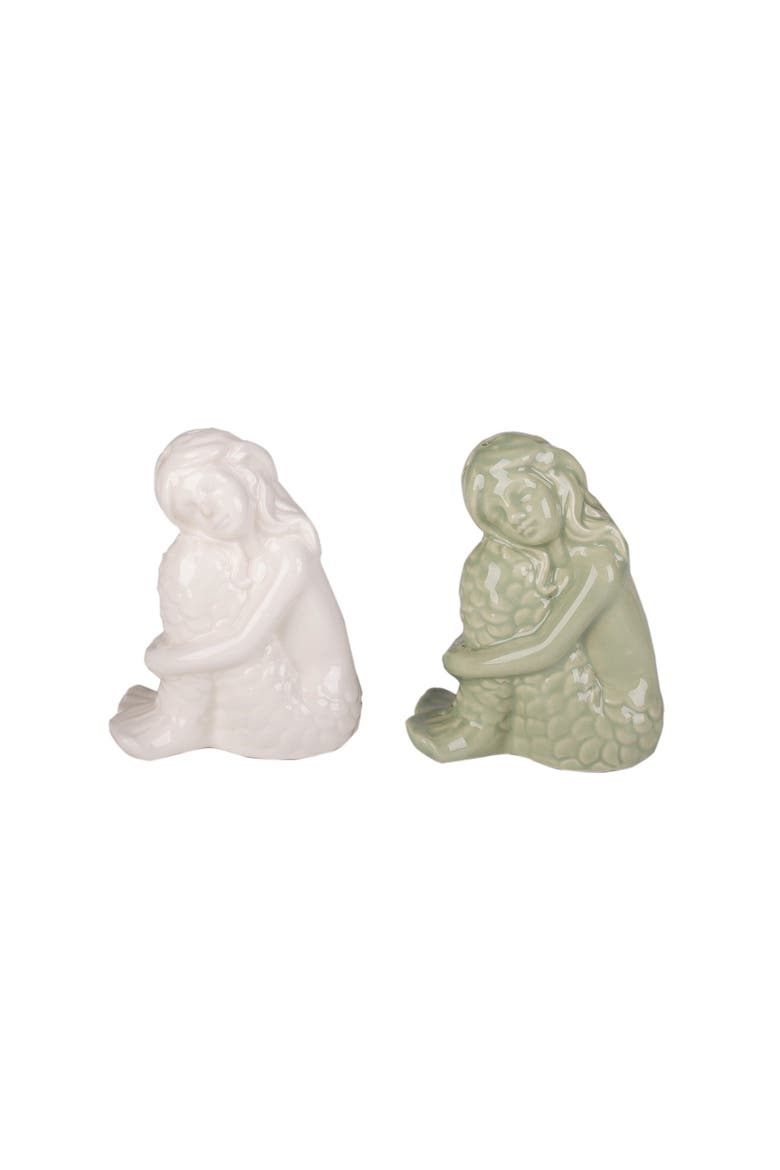 Ceramic Mermaid 2-Piece Salt & Pepper Set 3.55", Main, color, Green