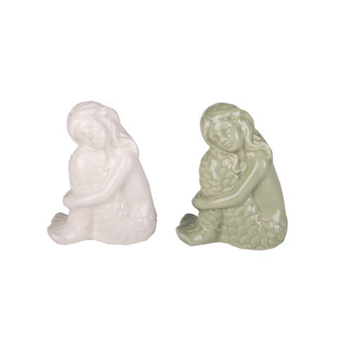 3.55" Ceramic Mermaid Salt/Pepper Set Of 2