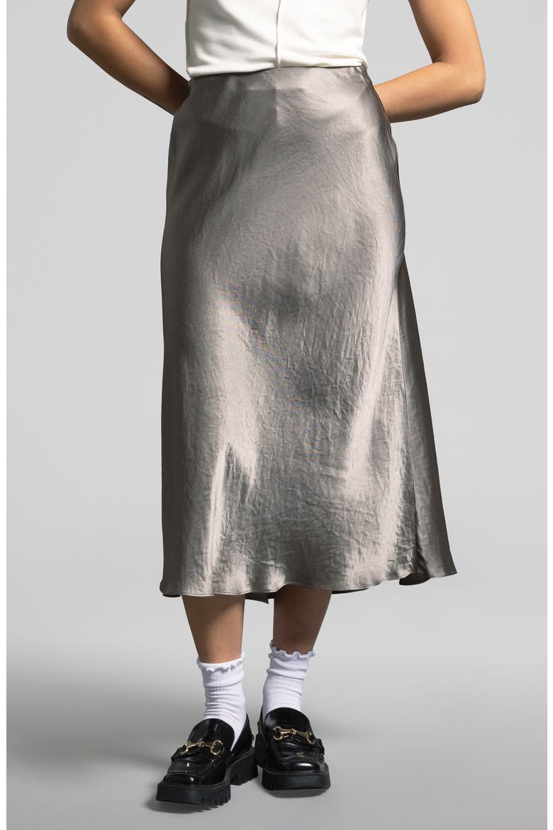 Emory Crinkled Satin Midi Skirt, Main, color, SMOKEY OLIVE