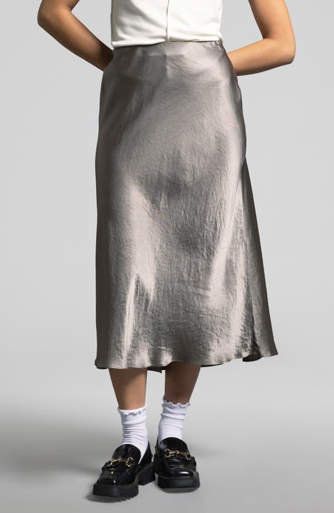 Emory Crinkled Satin Midi Skirt