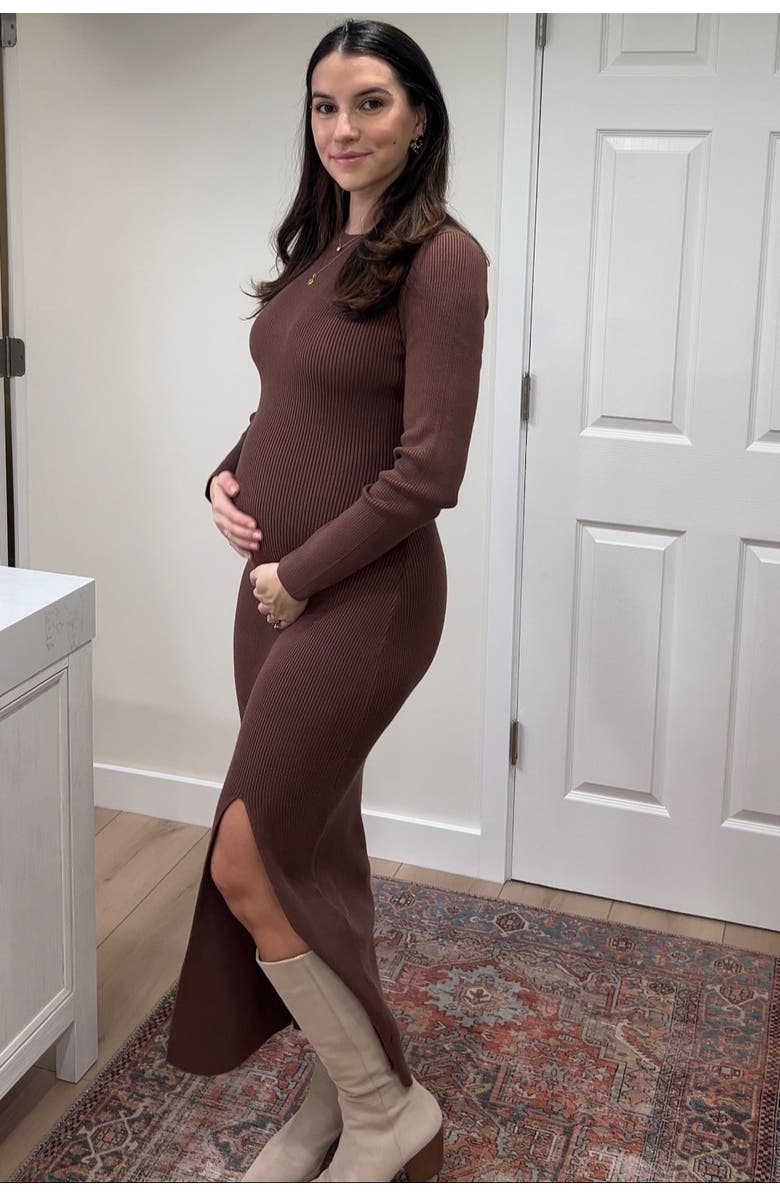 PinkBlush Ribbed Knit Long Sleeve Side Slit Maxi Dress, Alternate, color, 