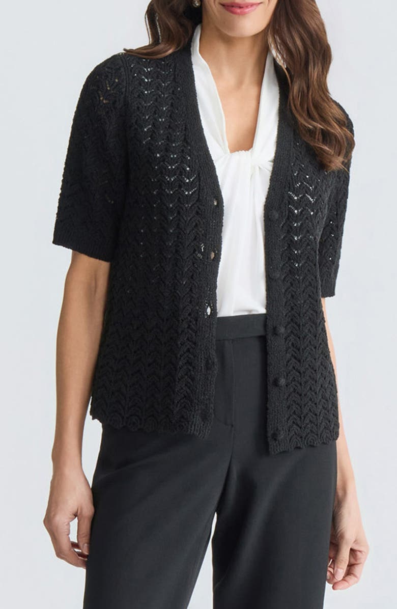 KASPER Texture Stitch Short Sleeve Cardigan, Main, color, 