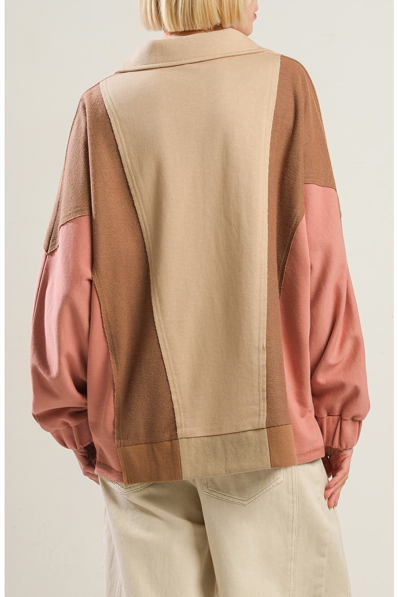 Colorblocked Spread Collar Knit Top, Alternate, color, TAUPE MULTI