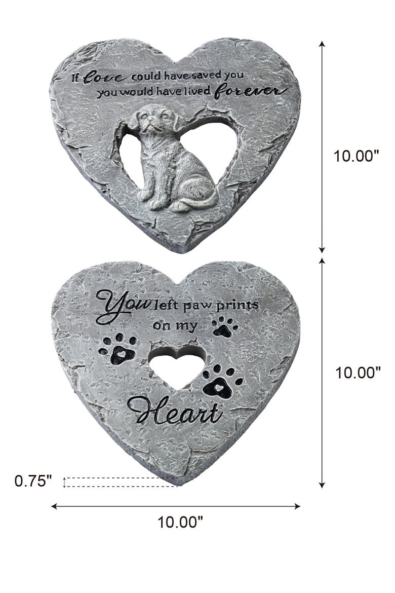 Set of 2 Cement Heart Shaped Paw Prints and Dog Memory Stepping Stones, Alternate, color, Grey