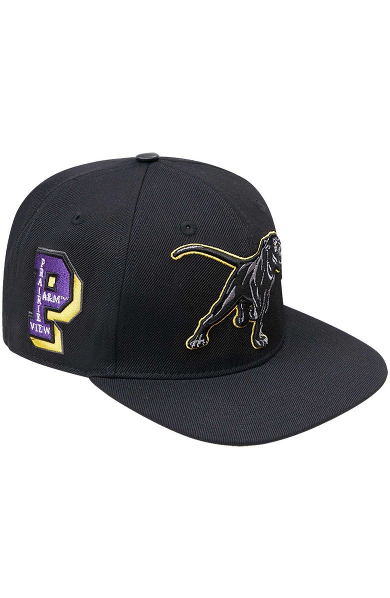 PRO STANDARD Men's Pro Standard Black Prairie View A&M Panthers Arch Over Logo Evergreen Snapback Hat, Main, color, Black