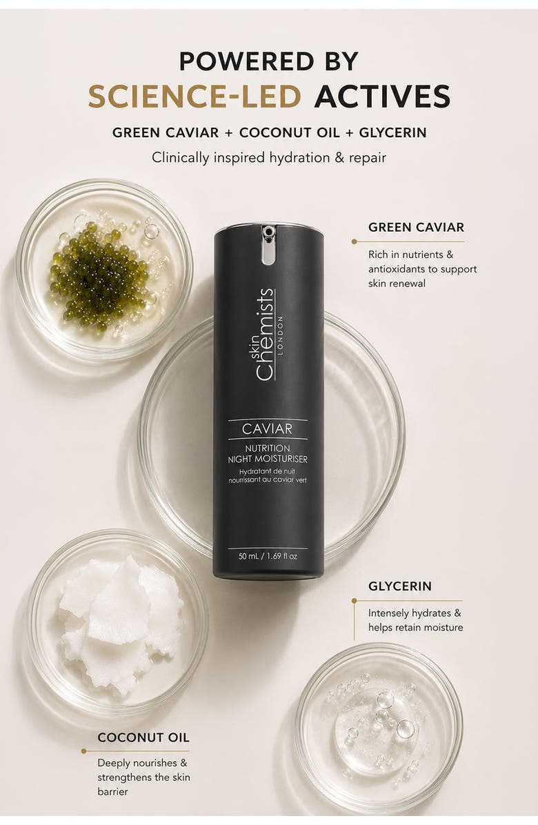 SKINCHEMISTS Caviar Nutrition Night Moisturiser 50ml for Anti-Aging, Brightening, Alternate, color, White