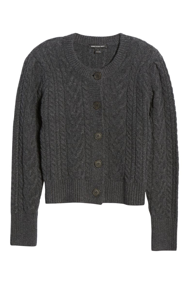 Crewneck Cable Cardigan (Nordstrom Exclusive), Alternate, color, GREY DARK CHARCOAL HEATHER