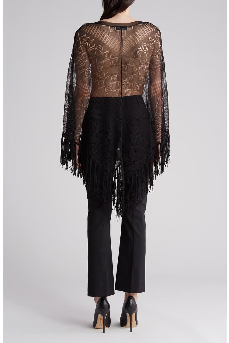 Fringe Silk Sweater Poncho, Alternate, color, NERO