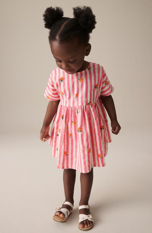Shop Next Kids' Stripe Orange Cotton Dress In Pink