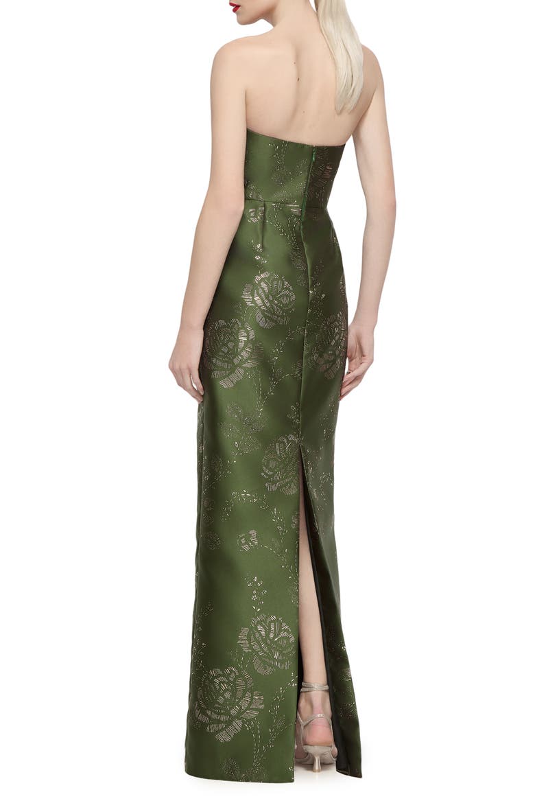 Jacqueline Gilt Floral Strapless Satin Twill Column Gown, Alternate, color, OLIVE/ GOLD