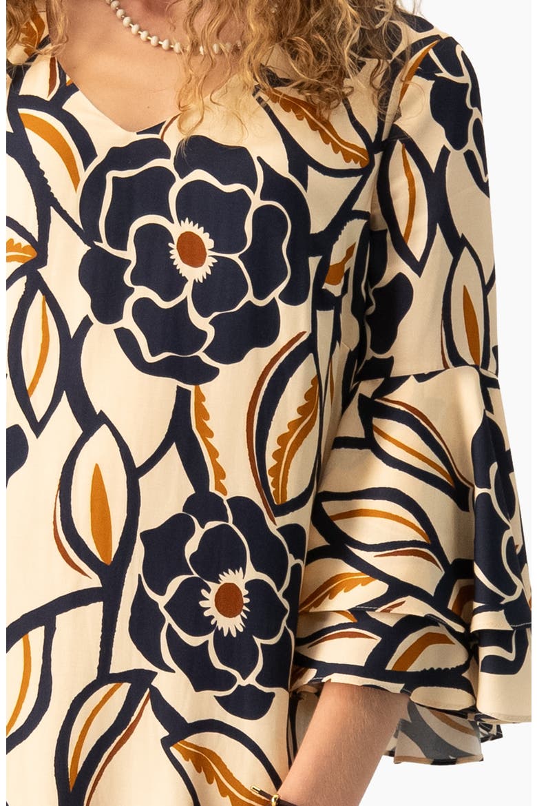 Floral V-Neck Dress with Tullip Sleeves, Alternate, color, Light Brown