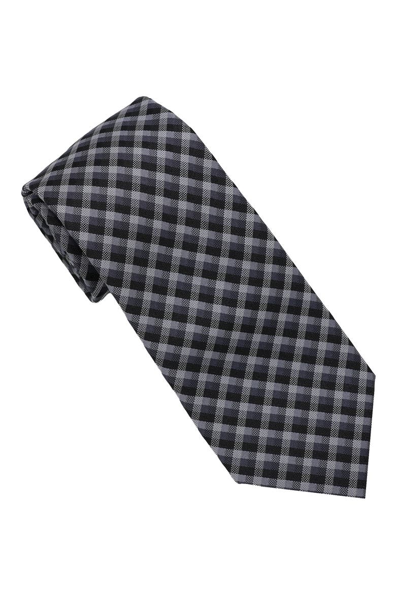 Gingham Print Tie, Main, color, SILVER