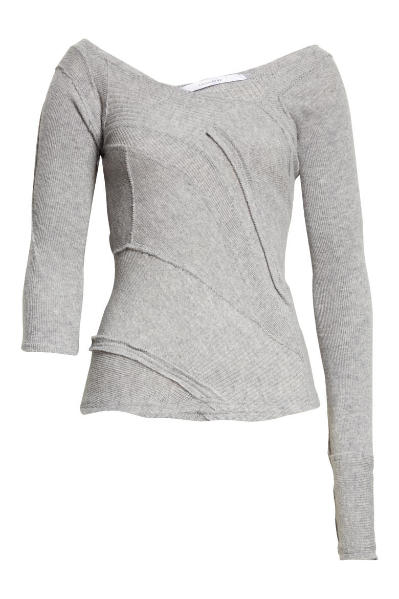 Patched Off the Shoulder Virgin Wool Sweater, Alternate, color, HEATHER GREY