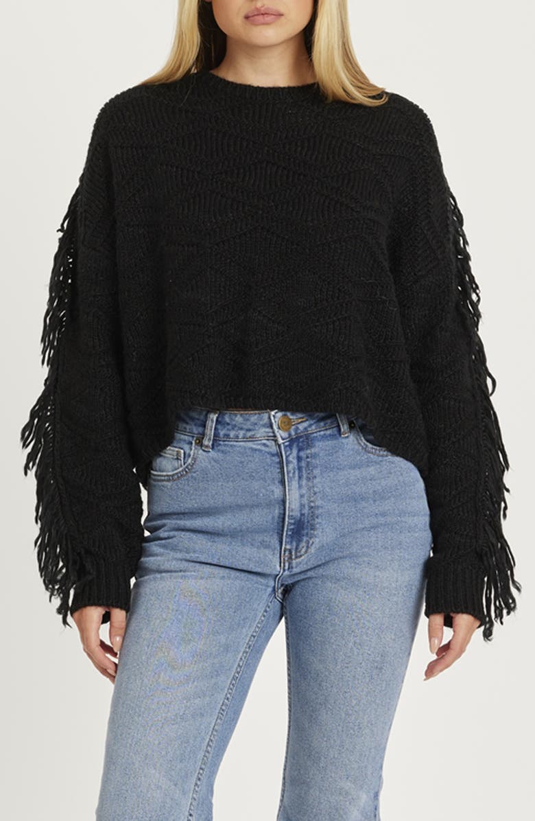 Amuse Society Rodeo Days Crop Sweater, Main, color, Black