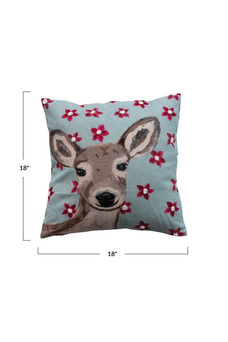 Artisan Cotton Deer & Floral Embroidered Pillow, Alternate, color, Multicolor