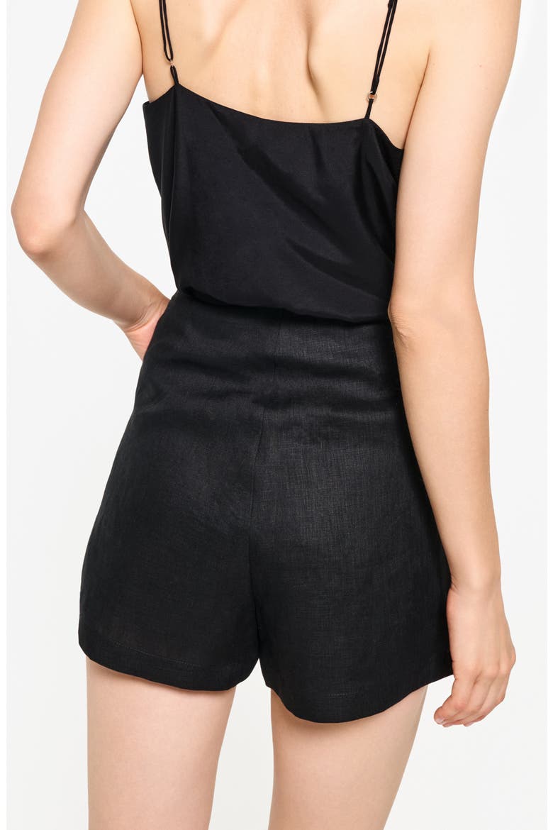Thessaly Floral Embroidered High Waist Linen Shorts, Alternate, color, BLACK