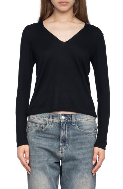 ZADIG & VOLTAIRE Vネックセーター XS ZADIG & VOLTAIRE DELUXE Grey 100% Cashmere Plunge V Neckline